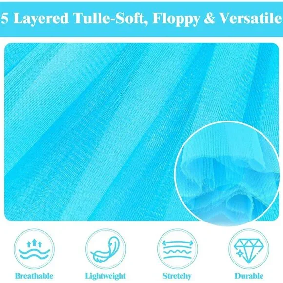 Women's Light Blue Adults 5 Layered Tulle Skirt Halloween Tutus Fluffy Skirts - Picture 4 of 6